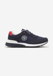 Granatowe Buty Sportowe Sznurowane z Przeszyciami i Naszywką na Boku Garilsa. Niebieskie buty sportowe casual Born2be, z aplikacjami, z jeansu, z okrągłym noskiem, bez zapięcia. W wyprzedaży za 95.99 zł.