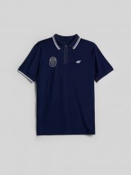 4F Koszulka polo tenisowa męska - granatowa XL. Niebieskie koszulki polo 4F, l, bez wzorów, bez kołnierzyka, bez ramiączek. Za 139.99 zł.
