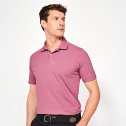 Koszulka polo do golfa z krótkim rękawem męska Inesis MW500. Fioletowe koszulki polo sportowe INESIS, m, bez wzorów, z bawełny, bez kołnierzyka, bez ramiączek, na golfa. Za 59.99 zł.