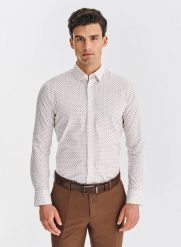 PAKO LORENTE – Biała koszula w kwiatowy print. Białe koszule Pako Lorente, l, bez wzorów, z bawełny, bez kołnierzyka, bez ramiączek. Za 299.99 zł.