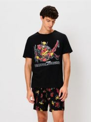 Bawełniana piżama dwuczęściowa z nadrukiem Deadpool & Wolverine - czarny. Czarne piżamy Sinsay, l, bez wzorów, z bawełny, bez ramiączek. Za 49.99 zł.
