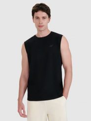 4F Tank top regular gładki męski - czarny L. Czarne bezrękawniki 4F, l, bez wzorów, z bawełny, bez kołnierzyka, bez ramiączek. Za 49.99 zł.
