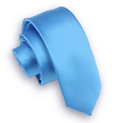 Jasny Niebieski Stylowy Krawat (Śledź) Męski -ALTIES- 5 cm, Wąski, Gładki. Niebieskie krawaty i muchy Alties, bez wzorów, z tkaniny. Za 35.00 zł.
