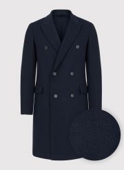 PAKO LORENTE – Dwurzędowy płaszcz męski w kolorze granatowym. Niebieskie płaszcze Pako Lorente, na zimę, m, bez wzorów, z wełny, bez kaptura. Za 499.99 zł.