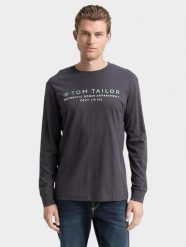 Męski Longsleeve Tom Tailor Printed Longsleeve Tarmac Grey 1047769 10899. Szare bluzki z długim rękawem Tom Tailor, m, bez wzorów, bez kołnierzyka, bez ramiączek. Za 79.99 zł.