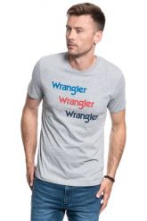 WRANGLER SS REPEAT TEE MID GREY MEL W7D7D3X37 112131768. Szare t-shirty Wrangler, m, bez wzorów, bez kołnierzyka, bez ramiączek. Za 69.99 zł.