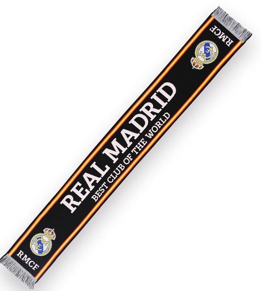 Szalik Realu Madryt - licencjonowany 140 cm x 20 cm. Czarne szaliki REAL MADRID, bez wzorów. Za 89.00 zł.