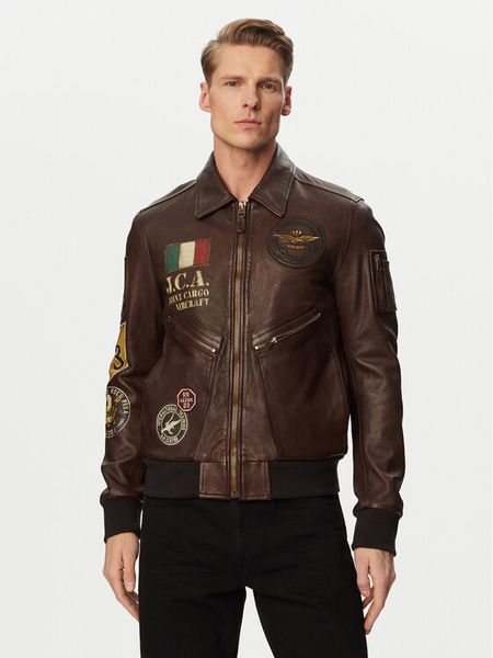 Aeronautica Militare Kurtka skórzana 261PN5056U100839 Brązowy ciemny Regular Fit. Brązowe kurtki Aeronautica Militare, m, bez wzorów, ze skóry, bez kaptura. Za 4,273.99 zł.