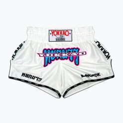 Spodenki treningowe męskie YOKKAO East Club Fight. Białe krótkie spodenki sportowe YOKKAO, m, bez wzorów, z materiału. Za 289.99 zł.