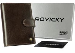 Portfel męski skórzany ROVICKY N62L-RVT-3227 c. brązowy. Brązowe portfele ROVICKY, bez wzorów, ze skóry. Za 65.99 zł.