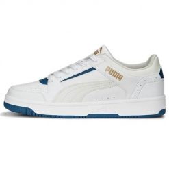 Buty do chodzenia męskie Puma Rebound Joy Low. Białe buty sportowe casual Puma, bez wzorów, bez zapięcia. W wyprzedaży za 189.00 zł.