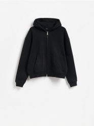 Rozpinana bluza z kapturem - czarny. Czarne bluzy z kapturem Reserved, l, bez wzorów, z bawełny, z kapturem. Za 129.99 zł.