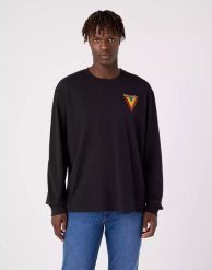 WRANGLER CHEST LOGO TEE MĘSKI LONGSLEEVE KOSZULKA Z DŁUGIM RĘKAWEM BLACK W7BKEE100 112321459. Czarne bluzki z długim rękawem Wrangler, m, bez wzorów, bez kołnierzyka, bez ramiączek. Za 109.99 zł.