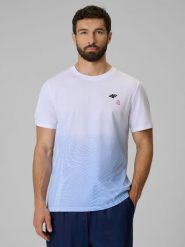 4F T-shirt regular z nadrukiem męski - niebieski L. Niebieskie t-shirty 4F, l, bez wzorów, z materiału, bez kołnierzyka, bez ramiączek. Za 89.99 zł.