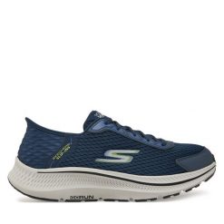 Buty na siłownię Skechers. Niebieskie buty do biegania Skechers, bez wzorów, bez zapięcia, na fitness i siłownię. Za 259.99 zł.