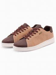 Buty męskie sneakersy z łączonych materiałów - brązowe V1 OM-FOCS-0108 - 41. Brązowe buty sportowe casual Ombre Clothing, bez wzorów, z materiału, przed kostkę, bez zapięcia. W wyprzedaży za 89.99 zł.