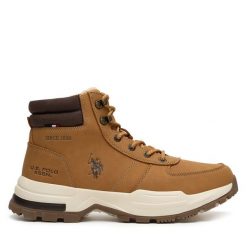 Trzewiki U.S. Polo Assn. Brązowe botki sznurowane U.S. Polo Assn., bez wzorów, bez obcasa, bez zapięcia. Za 249.99 zł.