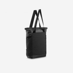 Torba podróżna 2 w 1 Travel Cabas 15 litrów. Czarne torby na ramię FORCLAZ, bez wzorów, na ramię, duże, bez dodatków. Za 79.99 zł.