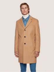 Boss Płaszcz wełniany Nye2 50438689 Beżowy Slim Fit. Brązowe płaszcze Boss, na zimę, m, bez wzorów, z wełny, bez kaptura. Za 2,469.00 zł.