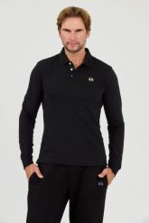 LA MARTINA Czarny longlevee polo Piquet Stretch. Czarne koszulki polo La Martina, l, bez wzorów, bez kołnierzyka, bez ramiączek. W wyprzedaży za 329.99 zł.