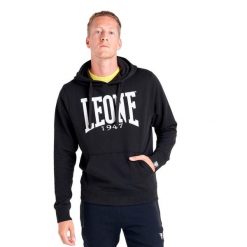 Męska bluza Leone z dużym logo Basic. Czarne bluzy LEONE 1947 APPAREL, l, bez wzorów, z tkaniny, bez kaptura. Za 192.20 zł.
