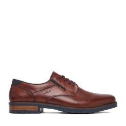 Półbuty Rieker. Brązowe eleganckie półbuty Rieker, bez wzorów, bez obcasa, bez zapięcia. Za 449.99 zł.