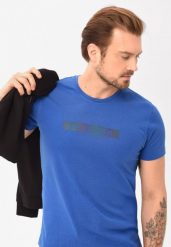Bawełniany t-shirt T-HOLOGRAM. Niebieskie t-shirty Volcano, l, bez wzorów, z bawełny, bez kołnierzyka, bez ramiączek. Za 59.99 zł.