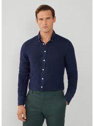 Hackett London Lniana koszula - Regular fit - w kolorze granatowym rozmiar: 3XL. Niebieskie koszule Hackett London, xl, bez wzorów, ze lnu, bez kołnierzyka, bez ramiączek. Za 184.46 zł.