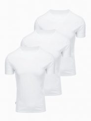 Zestaw męskich koszulek bawełnianych BASIC z okrągłym dekoltem – 3x biały V11 OM-TSBS-0268 (3x - Rozmiar: XL. Białe t-shirty Ombre Clothing, m, bez wzorów, z bawełny, bez kołnierzyka, bez ramiączek. W wyprzedaży za 97.99 zł.