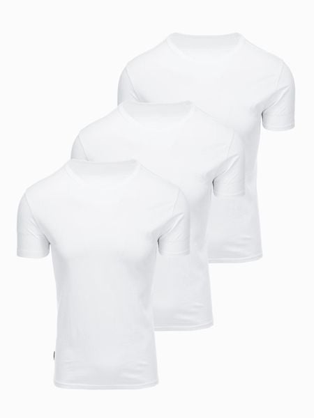 Zestaw męskich koszulek bawełnianych BASIC z okrągłym dekoltem – 3x biały V11 OM-TSBS-0268 (3x. Białe t-shirty Ombre Clothing, m, bez wzorów, z bawełny, bez kołnierzyka, bez ramiączek. Za 169.99 zł.