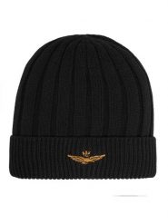 Aeronautica Militare Czapka 262CU0098UL00485 Czarny. Czarne czapki zimowe Aeronautica Militare, bez wzorów, z bawełny. Za 179.99 zł.