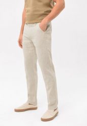 Lniane spodnie chinosy, Comfort Fit, R-LINN. Brązowe eleganckie spodnie Volcano, na lato, m, z bawełny. Za 169.99 zł.