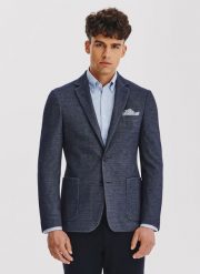 PAKO LORENTE - Casualowa marynarka męska w kolorze granatowym. Garnitury Pako Lorente, na co dzień, m, bez wzorów, z bawełny, casualowe. Za 549.99 zł.