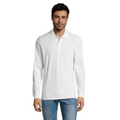 Męska Koszulka Polo Perfect Plain Pique Z Długim Rękawem. Białe koszulki polo sportowe SOL'S, m, bez wzorów, bez kołnierzyka, bez ramiączek, trekkingowe. Za 81.99 zł.