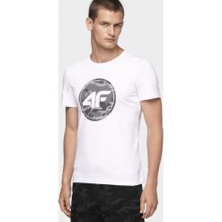 T-shirt męski TSM076 - biały. Białe t-shirty 4F, m, bez wzorów, bez kołnierzyka, bez ramiączek. W wyprzedaży za 49.99 zł.