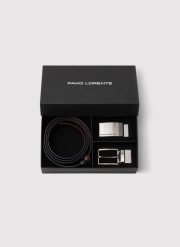 PAKO LORENTE - Dwustronny skórzany pasek z błyszczącą klamrą. Brązowe paski Pako Lorente, bez wzorów, ze skóry. Za 139.99 zł.