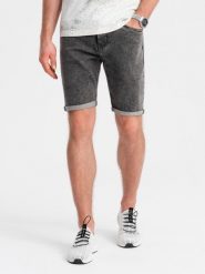 Męskie jeansowe szorty z podwiniętymi nogawkami – szare V3 OM-SRDS-0134 - XXL. Szare szorty Ombre Clothing, l, bez wzorów, z bawełny, eleganckie. W wyprzedaży za 119.99 zł.
