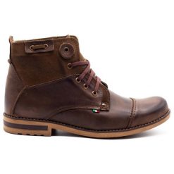 KOMODO Buty męskie zimowe 812K brązowe. Brązowe botki sznurowane na zimę, bez wzorów, ze skóry, bez obcasa, na płaskiej podeszwie, bez zapięcia. Za 453.66 zł.