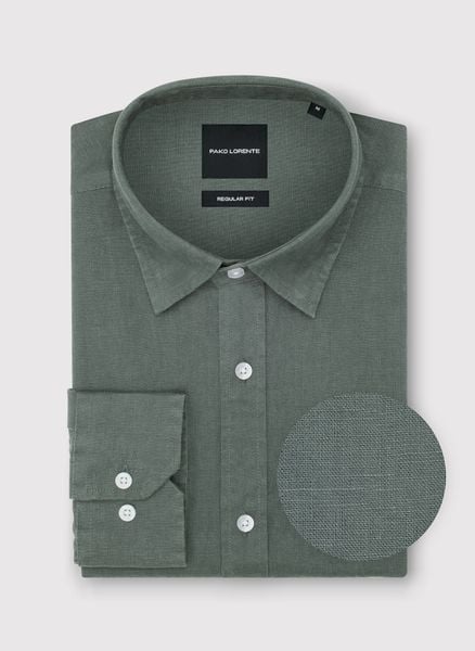 PAKO LORENTE - Lniana koszula męska w kolorze zielonym. Zielone koszule Pako Lorente, na lato, m, bez wzorów, ze lnu, bez kołnierzyka, bez ramiączek. Za 299.99 zł.