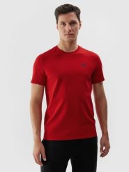 4F T-shirt regular gładki męski - czerwony XL. Czerwone t-shirty 4F, m, bez wzorów, z bawełny, bez kołnierzyka, bez ramiączek. W wyprzedaży za 29.99 zł.