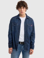 Koszula męska jeansowa granatowa Chuck 761. Niebieskie koszule BIG STAR, l, bez wzorów, z denimu, bez kołnierzyka, bez ramiączek. Za 279.99 zł.