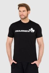 DSQUARED2 Czarny bawełniany t-shirt z dużym logo. Czarne t-shirty Dsquared2, l, bez wzorów, z bawełny, bez kołnierzyka, bez ramiączek. W wyprzedaży za 699.99 zł.