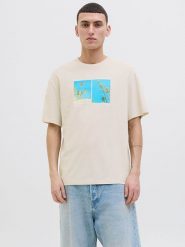 Jack & Jones Koszulka "Porto" w kolorze kremowym rozmiar: L. Brązowe bezrękawniki Jack & Jones, l, bez wzorów, z bawełny, bez kołnierzyka, bez ramiączek. Za 48.39 zł.