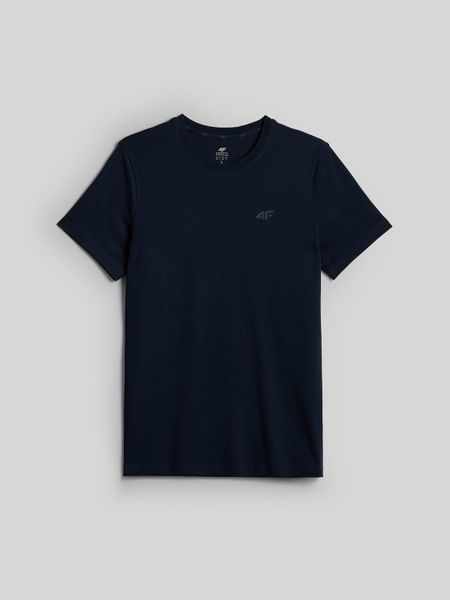 4F T-shirt slim gładki męski - granatowy S. Niebieskie t-shirty 4F, m, bez wzorów, z dzianiny, bez kołnierzyka, bez ramiączek. Za 69.99 zł.