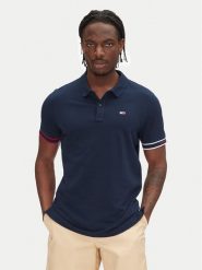 Tommy Jeans Polo Flag Cuff DM0DM21306 Granatowy Slim Fit. Niebieskie koszulki polo Tommy Jeans, m, bez wzorów, z bawełny, bez kołnierzyka, bez ramiączek. Za 279.99 zł.