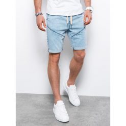 Podwinięte jeansowe krótkie spodenki męskie z przeszyciami – jasnoniebieskie V1 OM-SRDS-0101 - XL. Niebieskie szorty Ombre Clothing, m, bez wzorów, z bawełny. W wyprzedaży za 79.99 zł.