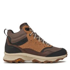 Trekkingi Merrell. Brązowe buty trekkingowe Merrell, bez wzorów, bez zapięcia. Za 559.99 zł.