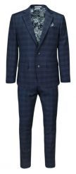 Garnitur Elegancki, Granatowy w Grubą Kratkę Zapinany na Dwa Guziki, SLIM, Spodnie w Kant -VICTORIO. Niebieskie garnitury Victorio, do pracy, l, bez wzorów, z elastanu. Za 699.00 zł.