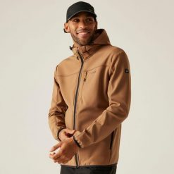 Kurtka męska softshell przeciwdeszczowy Ossek. Brązowe kurtki Regatta, m, bez wzorów, z materiału, bez kaptura. W wyprzedaży za 249.99 zł.