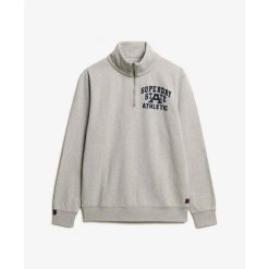 Sweter z zamkiem błyskawicznym Superdry Vintage Athletic. Szare swetry nierozpinane Superdry, m, bez wzorów, z polaru, bez kołnierzyka, bez ramiączek. Za 389.65 zł.